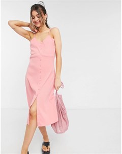 Розовое платье миди на пуговицах с бретельками Cotton:on