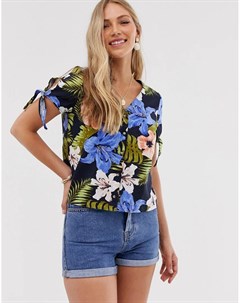 Льняная блузка с тропическим принтом и пуговицами Vero moda