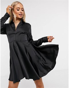 Черное платье рубашка с асимметричным подолом Unique21