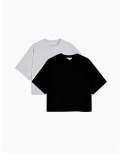 Набор из 2 свободных футболок серого и черного цвета Topshop