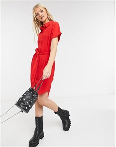 Красное платье рубашка мини c завязкой спереди Vero moda