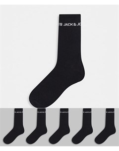 Набор из 5 пар черных спортивных носков с логотипом Jack & jones