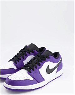 Фиолетово белые низкие перфорированные кроссовки Nike Air 1 Jordan