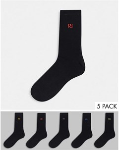 Комплект из 5 пар черных носков с вышивкой River Island River island