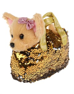 Мягкая игрушка Собака в сумочке из пайеток золото 15 см цвет бежевый золотой Мой питомец