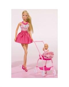 Кукла Штеффи с ребенком в розовом Simba