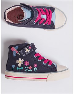 Кеды для девочки с вышивкой Цветы на шнурках и липучках Marks & spencer