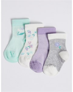 Носки хлопковые с цветочным принтом для самых маленьких 4 шт Marks & spencer