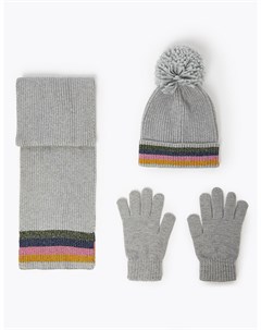 Детский комплект из трех предметов шапка шарф и перчатки с цветными полосами Marks & spencer
