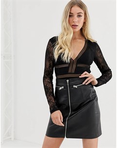 Черное кружевное боди Missguided