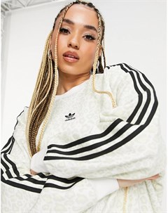 Кремовый oversized свитшот с леопардовым принтом Adidas originals