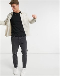 Серо белая саржевая рубашка навыпуск с двумя карманами New look