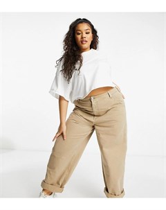 Серо бежевые свободные брюки чиносы ASOS DESIGN Curve Asos curve