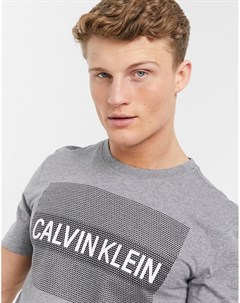 Серая меланжевая футболка с прямоугольным логотипом с сеткой Calvin klein
