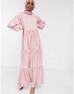 Розовое ярусное свободное платье макси Asos design