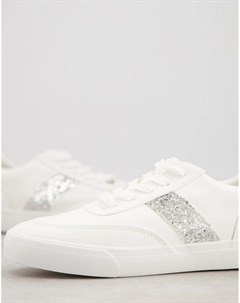 Белые кроссовки на шнуровке с полоской с серебристыми блестками по бокам bridal London rebel