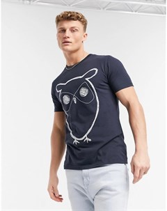Темно синяя футболка из органического хлопка с рисунком совы Knowledge cotton apparel