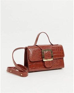 Лакированная коричневая сумочка с пряжкой и отделкой под крокодиловую кожу x Molly Mae Эго