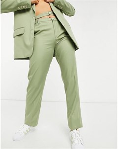 Оливково зеленые брюки с двойным поясом Bershka
