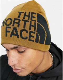 Светло коричневая двусторонняя шапка бини с логотипом The North Face The north face