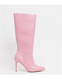 Розовые сапоги для широкой стопы с эффектом крокодиловой кожи Asos design