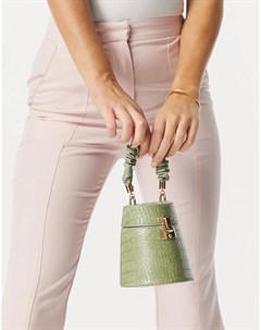 Зеленая сумка с короткой ручкой со сборками и отделкой под кожу крокодила x Molly Mae Эго