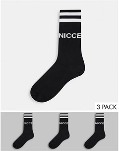 Набор из 3 пар спортивных носков черного цвета Nicce