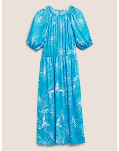 Атласное платье миди в цветочек с присборенной талией Marks Spencer Marks & spencer