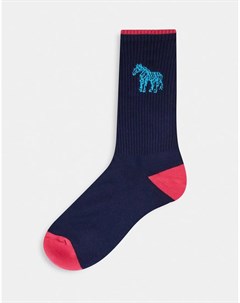 Темно синие носки с контрастным логотипом зеброй Ps paul smith