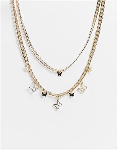 Золотистое ярусное ожерелье с подвесками бабочками Asos design
