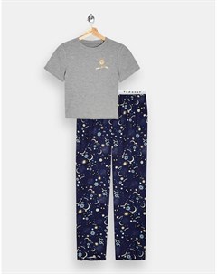 Пижамный комплект темно синего цвета с космическим принтом Topshop