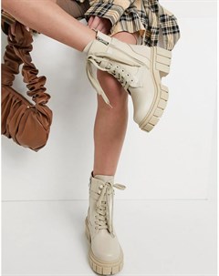 Светло бежевые ботинки на массивной подошве со шнуровкой и пряжками Simmi London Simmi shoes