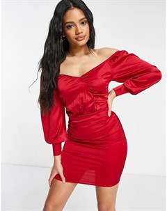 Красное атласное платье мини с запахом и объемными рукавами Femme luxe