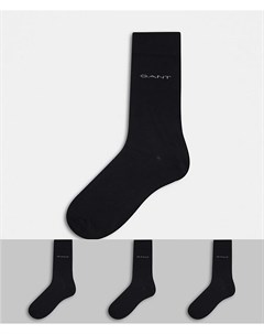 Набор из 3 пар хлопковых носков черного цвета с маленьким логотипом Gant