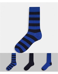 Набор из 3 пар носков синего черного цвета и в полоску с маленьким логотипом Gant