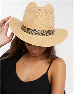 Соломенная солнцезащитная шляпа темного оттенка с леопардовой лентой Boardmans