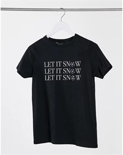 Черная футболка с новогодним слоганом Let It Snow New look