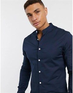 Темно синяя приталенная рубашка с воротником на пуговицах Asos design