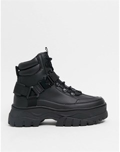 Черные ботинки на массивной подошве из искусственной кожи со шнуровкой Asos design
