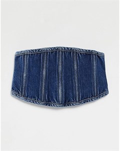 Джинсовый топ бандо цвета индиго в корсетном стиле с декоративными швами и прострочкой Marilyn Pepe jeans