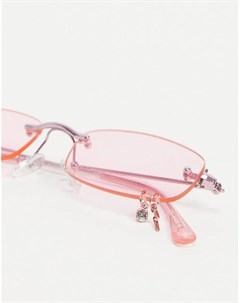 Розовые солнцезащитные очки в стиле 90 х без оправы с отделкой камнями Bershka
