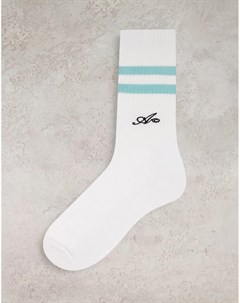 Белые спортивные носки с вышитым логотипом и голубыми полосками Asos actual
