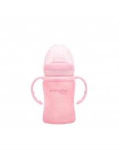 Стеклянная бутылочка поильник с мягким носиком с защитным силиконовым покрытием 150 мл розовый Everyday baby