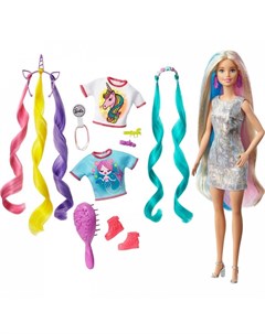 Кукла Радужные волосы со съемными разноцветными прядями Barbie
