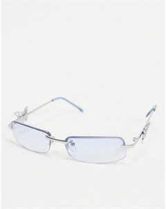 Голубые солнцезащитные очки без оправы в стиле 90 х Bershka
