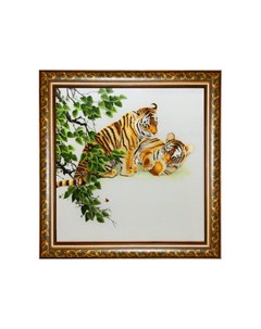 Картина Два тигренка Живой шелк