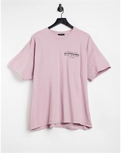 Розовая oversized футболка с принтом на груди New look