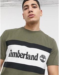 Оливково зеленая футболка с логотипом на груди в виде вставки Timberland