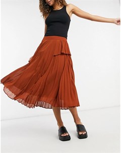 Асимметричная плиссированная юбка миди выгоревшего оранжевого цвета 87 origins