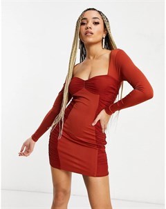 Облегающее платье рыжего цвета со сборками и сетчатыми вставками по бокам Love & other things